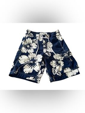 Vintage Abercrombie Board Shorts Men’s Large Blue White Floral Hawaiian Swim
